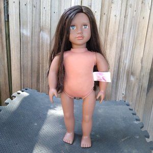 18" Our Generation OG Doll Kinzie AA Dark Skin Str8 Brown Hair Gray Eyes NUDE